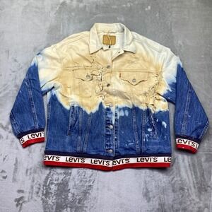 Levis Distressed Ombre Tie Dye Denim Trucker Jacket Custom Bleached Safety Pin L
